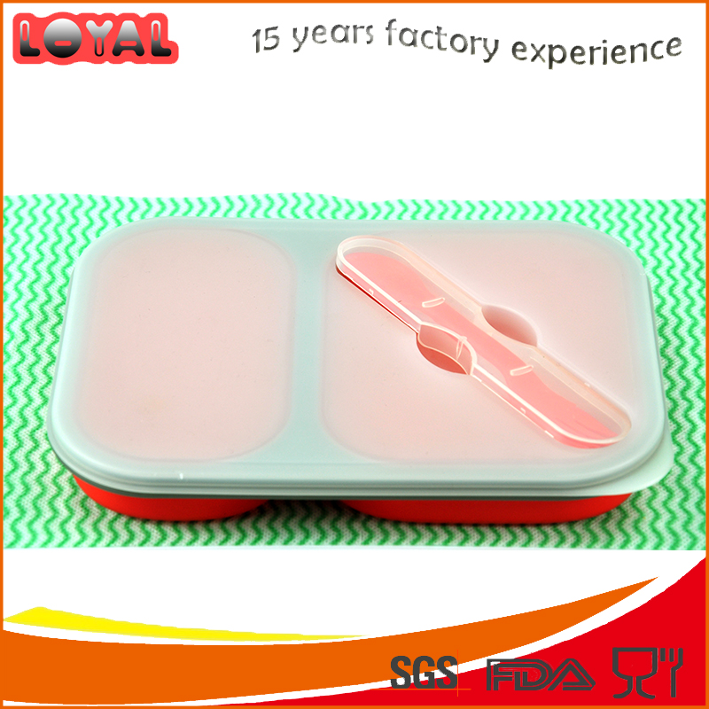 Food standard collapsible silicone 2 compartments lunch box storage box