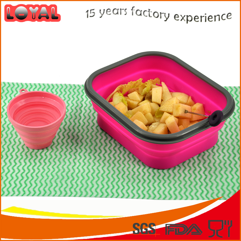 Airtight foldable silicone snack storage box with lid
